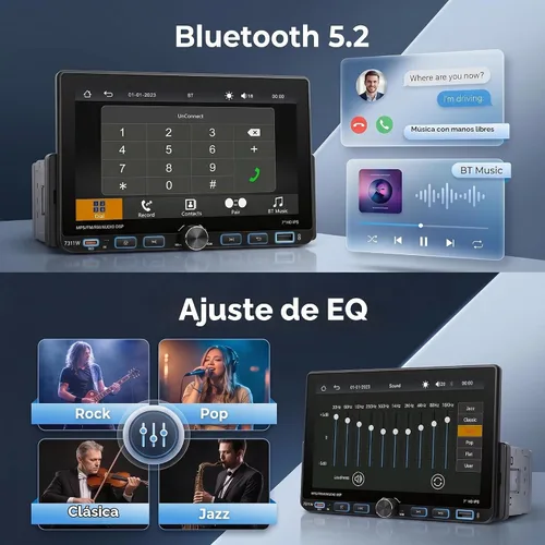 Vista 4 de Estéreo de coche de 7 pulgadas de un solo DIN con AM/FM/RDS inalámbrico/con cable Carplay Android Auto Bluetooth 5.2 IPS Pantalla MirrorLink SWC EQ