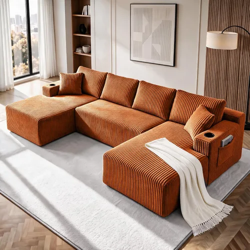 Vista 14 de Sofá cama modular de 124 pulgadas, sofá de nube sin hueso para sala de estar, sofá de 5 asientos en forma de U con 2 bolsillos de almacenamiento y 2