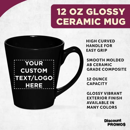 Vista 3 de DISCOUNT PROMOS Taza de café con leche de cerámica brillante personalizada de 12 onzas, juego de 10/50/100 unidades personalizadas, paquete a