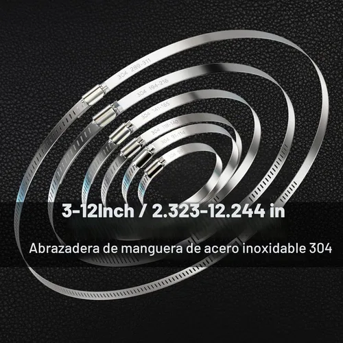 Vista 6 de NEBURORA Abrazadera de manguera de 3 pulgadas ajustable de acero inoxidable 304, paquete de 4 abrazaderas de engranaje helicoidal de 2.4 a 3.2