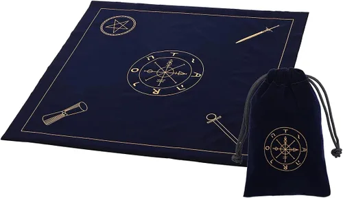 Vista 30 de BLESSUME Wicca - Mantel de tarot con bolsa de tarot, cuadrado, terciopelo de adivinación, color negro, 24.4 x 24.4 pulgadas