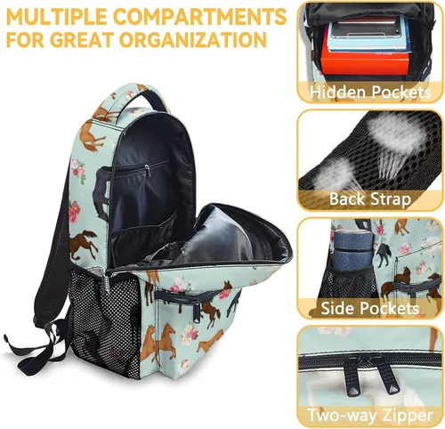 Vista 6 de Mercuryelf Mochila de caballo para niñas y niños, mochilas azules de 16 pulgadas para la escuela, divertida mochila ligera para niños, Horse-3
