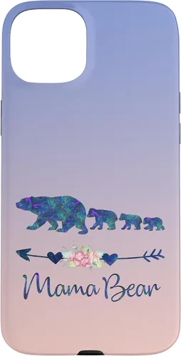 Vista 9 de Teal Blue Purple Floral Mama Bear Three Cubs Blue Pink Case for iPhone 17