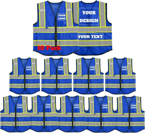 Vista 15 de Chaleco de seguridad reflectante de malla con logotipo personalizado con cremallera Chaleco de alta visibilidad para construcción al aire libre Ropa