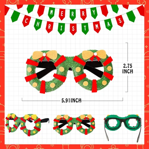 Vista 2 de 18 marcos de anteojos de Navidad con purpurina para fiestas, disfraces, días festivos, regalos de cabina de fotos, gafas novedosas para cosplay