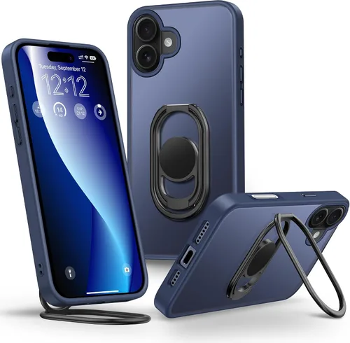Vista 32 de Shields Up Funda para iPhone 16 Pro con Soporte, Funda de Teléfono Transparente con Soporte de Doble Anillo [Ajustable y Plegable] Cubierta