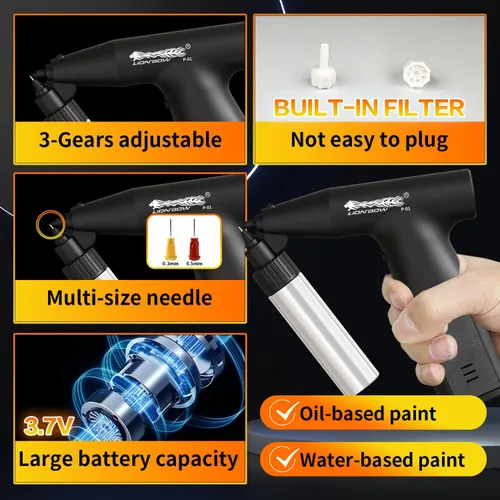 Vista 3 de Pistola pulverizadora de pintura eléctrica LIONBOW, pistola pulverizadora de aerógrafo inalámbrica portátil de mano para pintar coches, gabinete