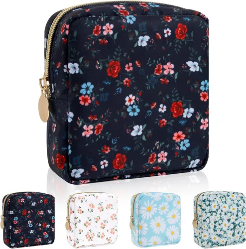 Vista 60 de Iqimott Bolsa Grande de Maquillaje de Nylon, Neceser de Viaje, Bolsa Grande de Cosméticos Preppy, Organizador de Maquillaje de Nylon, Bolsa de Beige