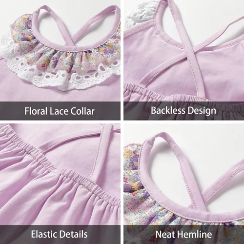 Vista 104 de LittleSpring Conjunto de verano para niñas con camiseta sin mangas y pantalones cortos florales