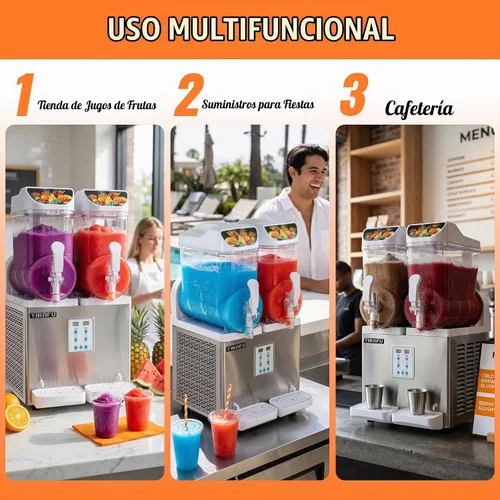 Vista 5 de Máquina comercial de granizado 30L Máquina de bebidas congeladas 2 tanques Slushy Maker Margarita para Restaurante Fiesta Cafetería o Bar Fiestas