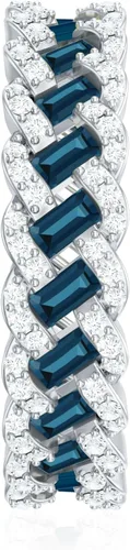 Vista 5 de Natural London Blue Topaz Baguette Wedding Band, AAA Quality 10K oro blanco