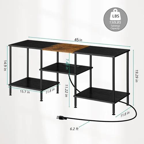 Vista 2 de OYEAL Soporte de TV Negro para Dormitorio con Tomas de Corriente para TV de hasta 50 Pulgadas, Pequeño Centro de Entretenimiento con Almacenamiento