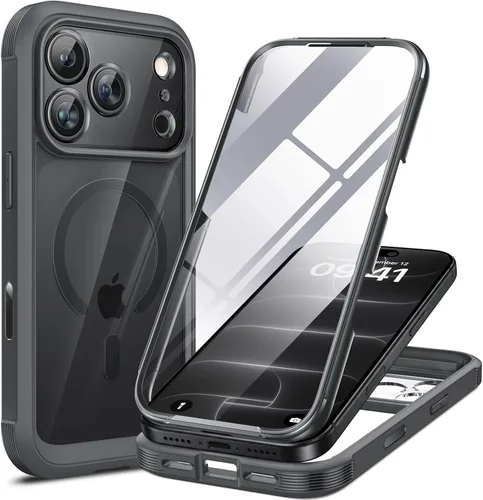 Vista 203 de Miracase - Funda para iPhone SE de 3ª/2ª generación 2022 2020 de cuerpo completo con protector de pantalla de vidrio integrado, resistente Negro
