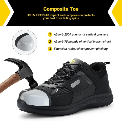 Vista 3 de FitVille Zapatos de trabajo extra anchos para hombres con punta de acero compuesto antideslizante zapatos de trabajo impermeables ligeros-SteelCore