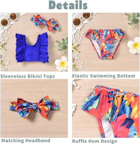 Vista 4 de Aalizzwell Traje de baño de bikini para bebé niña con diadema