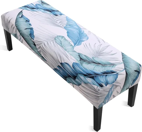 Vista 28 de YISUN Fundas de banco de jacquard para comedor, funda elástica lavable y extraíble para banco, protector de asiento rectangular para bancos de Beige