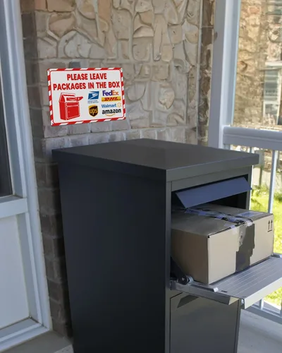 Vista 17 de ALKB - Letrero de entrega de paquetes de 8 x 12 pulgadas, entrega todos los paquetes aquí Letrero de aluminio libre de óxido para porche, puerta