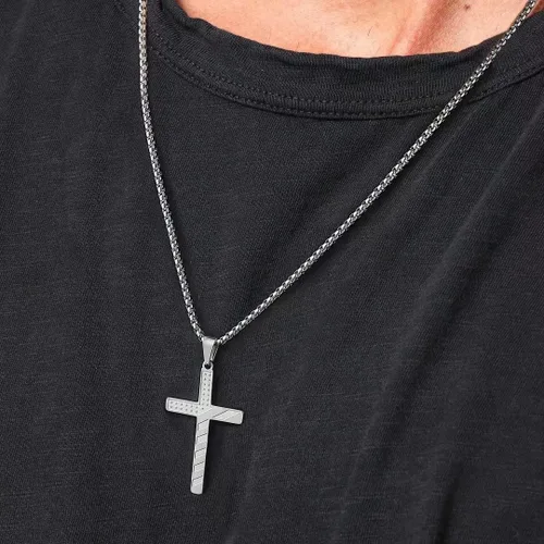Vista 2 de Ursteel Collar de cruz para hombre, oro de 18 quilates, plata, negro, bandera estadounidense, acero inoxidable, collar con colgante de cruz
