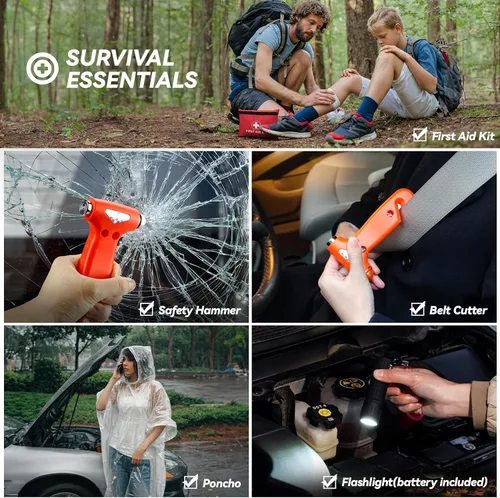 Vista 8 de Bolsa de seguridad de emergencia para automóvil con compresor de aire digital, cables de puente, kit de primeros auxilios, kit de seguridad