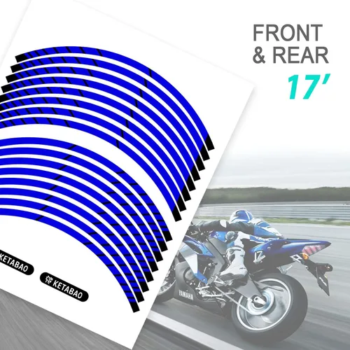 Vista 4 de KETABAO - Adhesivos adhesivos para llantas de 17.1 in, diseño de rayas S02, compatible con YZF R6 R1 MT 03 125 09 07 10 TRACER 700 FZ25 (azul)