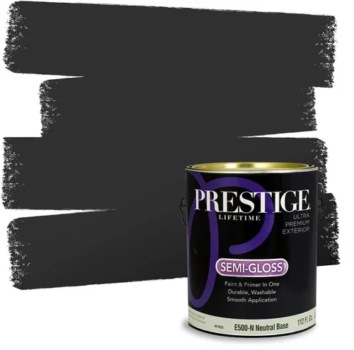 Vista 202 de PRESTIGE Pinturas Pintura Exterior e Imprimación en Uno, 1 Galón, Mate, Combinación Comparable de Sherwin Williams* Black Magic* SW6991-PCM