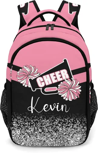 Vista 14 de XOZOTY Mochila de animadora púrpura claro personalizada con nombre para hombres y mujeres, bolso de hombro para computadora portátil, bolsa
