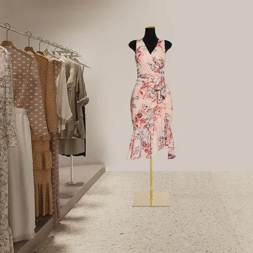 Vista 4 de Forma de vestido de maniquí femenino ajustable con soporte, modelo de torso de cuerpo completo para exhibición y costura de ropa, altura 59-83