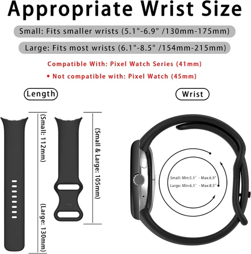 Vista 6 de Correa Compatible con Google Pixel Watch 1/2/3/4 (41mm), Pulsera de Reemplazo de Silicona Suave Deportiva para Google Pixel Watch 41mm Negro