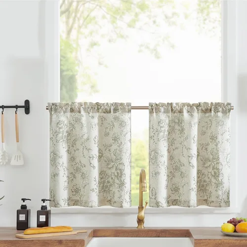 Vista 33 de Jinchan - Cortinas de lino texturizado para cocina, 24 pulgadas, natural, 2 paneles Mezcla de lino beige natural