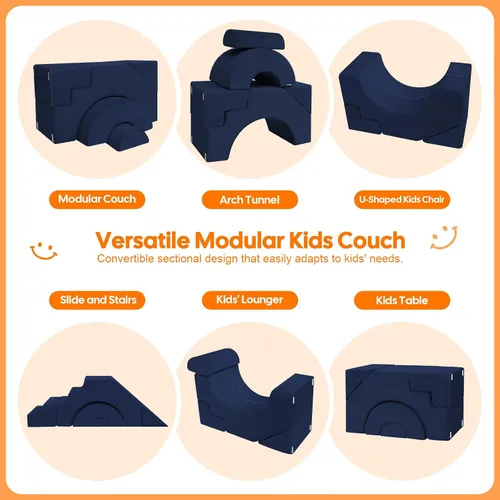 Vista 4 de MeMoreCool Sofá infantil con tobogán y escalera, sofá de espuma convertible Azul marino profundo (sólido)