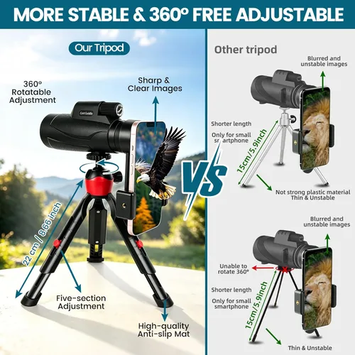 Vista 5 de Telescopio monocular HD 8x42 para adultos - Trípode y adaptador Negro-0842