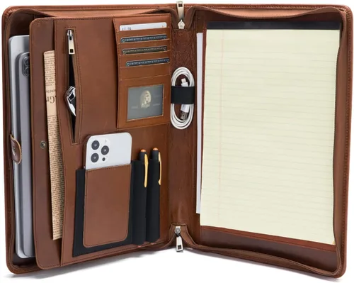 Vista 11 de Cartera personalizada de cuero vegano, tamaño legal de 8.5 x 14 pulgadas, soporte de bloc de notas personalizado para hombres y mujeres, organizador