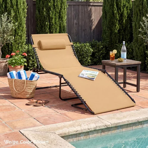 Vista 2 de Best Choice Products - Tumbona para patio reclinable, plegable, portátil para exteriores, con 8 posiciones, asas, capacidad de 300 libras