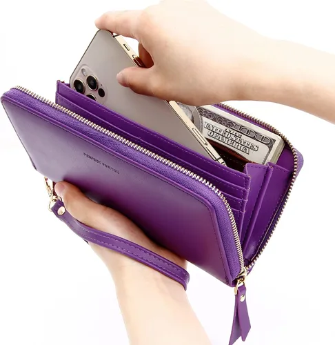 Vista 6 de GEEAD Billeteras para mujer, de piel sintética, de gran capacidad, para tarjetas de crédito, cartera de mano, Violeta oscuro, De moda