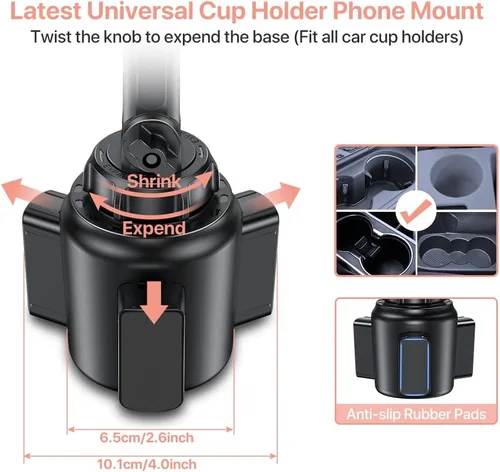 Vista 3 de Miracase Soporte Universal para Teléfono en Portavasos de Coche, [Versión Mejorada] Soporte Ajustable de Cuello Largo para Portavasos de Coche Rosa
