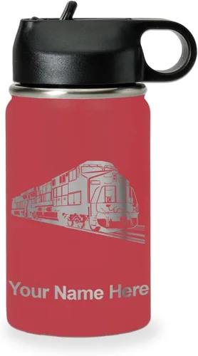Vista 27 de LaserGram Botella de agua personalizada, tren de carga, acero inoxidable de doble pared aislada al vacío con popote superior, regalo grabado
