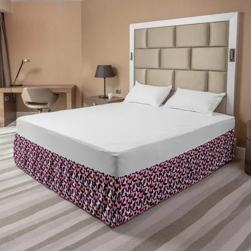 Vista 2 de Lunarable Purple Butterfly Bedskirt, Colorful Medley of Sketched Swallowtails Monarchs and Arctic Fritillaries, Bedroom Decor Wrap Around Elastic