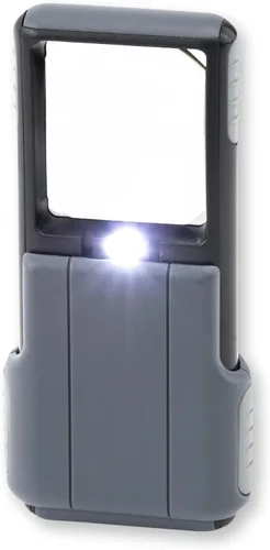 Vista 10 de Carson Lupa Asférica Deslizante MiniBrite con Luz LED 5x con Funda Protectora - Juego de 4 (PO-55MU), Gris Lupa de mano con lente asférica