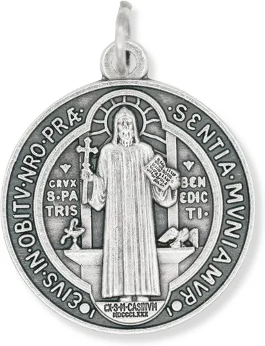 Vista 2 de Caritas et Fides Paquete a granel de 3 medallas redondas de San Benito católicas poderosas protección contra el mal y la adicción 1 14 pulgadas
