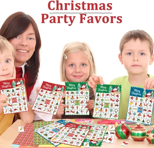 Vista 6 de VESPRO 46 tarjetas de juego de bingo de Navidad para 30 jugadores, juegos de fiesta de Navidad para niños, actividades en el aula