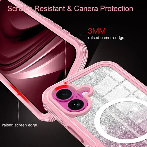 Vista 6 de Hekodonk Funda para iPhone 16, compatible con Magsafe [protector de pantalla de vidrio templado integrado y protección de lente de cámara] cuerpo