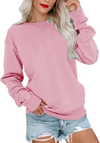 Vista 19 de Bingerlily Sudadera casual de manga larga para mujer, cuello redondo, linda sudadera pullover de ajuste relajado, tops