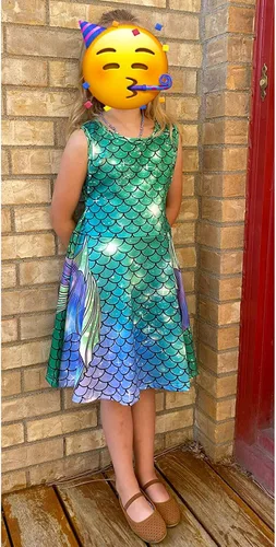 Vista 4 de Funnycokid Girls Mermaid Dress Kids Summer Sleeveless Dresses Birthday Sundress Swing Outfit 4-13 Years