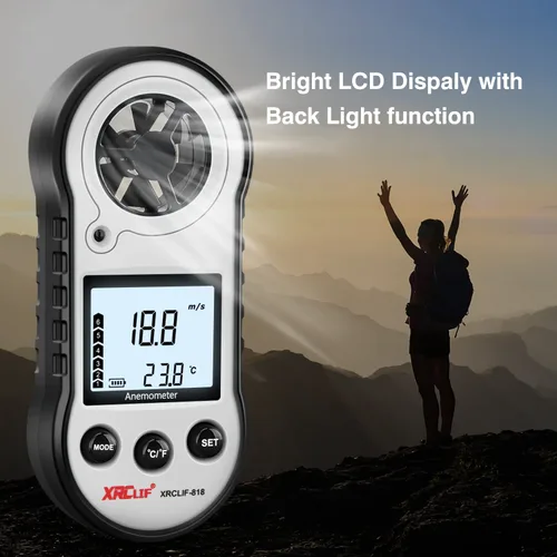 Vista 3 de Anemómetro digital de velocidad y temperatura del viento, medidor de viento de mano para disparar, windsurf, caza, color gris