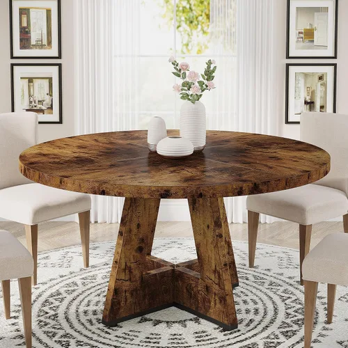 Vista 18 de Tribesigns Mesa de Comedor Redonda de 47 Pulgadas Mesa de Cocina de Madera para Comedor, Mesas de Dinner Room de 47" para 4-6, Muebles de Acento