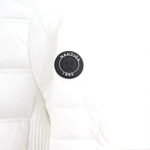 Vista 4 de Nautica Chaqueta acolchada para mujer, abrigo de peso medio resistente al agua, capucha desmontable y puños de tormenta Heavyweight Insulation