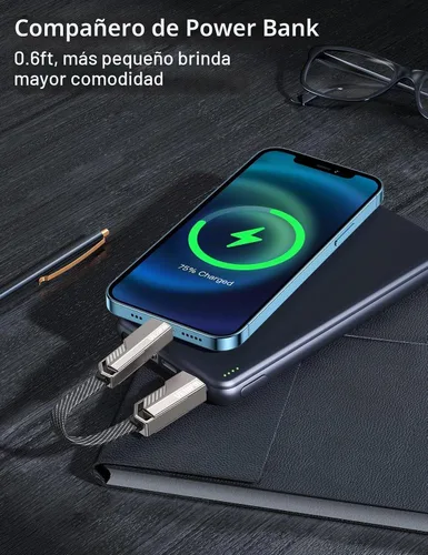 Vista 6 de Cable USB C ultra corto 4 en 1 de 0.6 pies compatible con cable Lightning [carga rápida y transferencia de datos] cable de carga plano trenzado