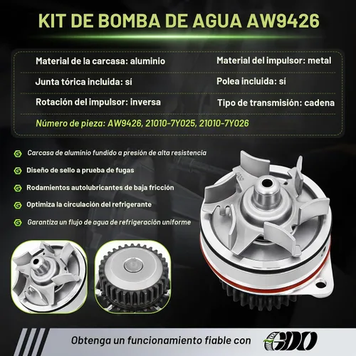 Vista 6 de Kit de cadena de distribución 4.0 con tensor de bomba de agua 13028ZS00A se adapta a 2005-2013 Nissan Frontier Pathfinder Xterra Suzuki Equator 4.0L