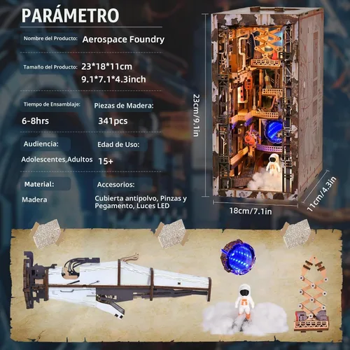 Vista 2 de MiniCity Aerospace Foundry DIY Book Nook Kit, Librero Inserto con LED Fundición aeroespacial