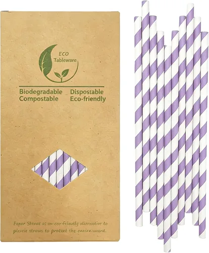 Vista 7 de Pajitas de papel a rayas blancas y negras, 100% biodegradables y compostables pajitas de beber a rayas negras para suministros de fiesta